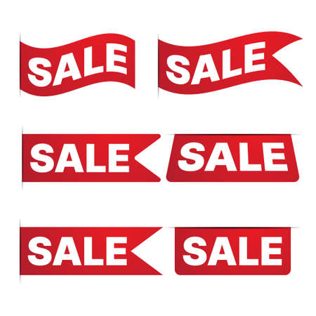 sale label design set with red ribbon. business vector illustrationのイラスト素材