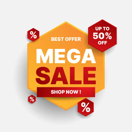 mega sale label design in red and orange. vector illustrationのイラスト素材