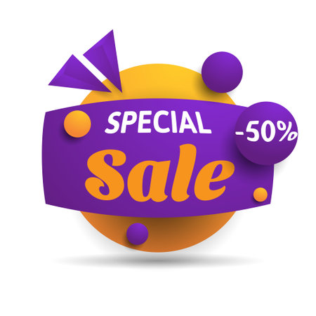 special sale label or banner in orange and purple. vector illustrationのイラスト素材
