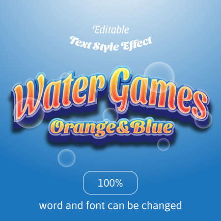 text effect in blue and orange color. water games tittle text effectのイラスト素材