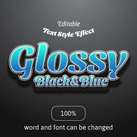 3d glossy text style effect in black and blue colorのイラスト素材