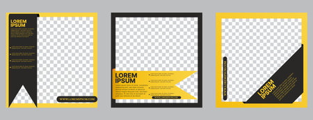 social media post template set with yellow and black colorのイラスト素材