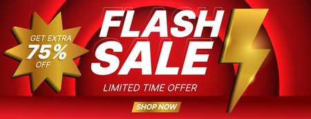 flash sale banner in red and gold color. business vector illustrationのイラスト素材