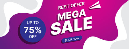 mega sale banner design template in purple and white color. business vector illustrationのイラスト素材