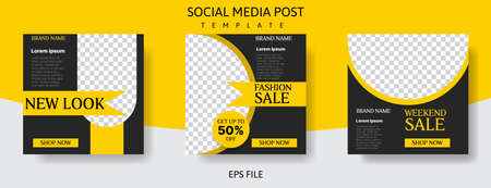 fashion social media post template design with yellow and black color. business vector illustrationのイラスト素材
