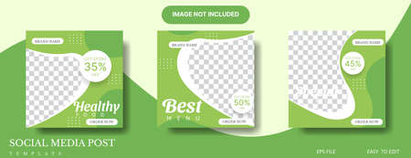 healthy food social media post template design for promotion in green and white colorのイラスト素材