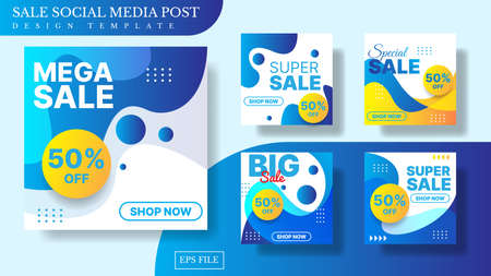 sale social media post template design with gradient abstract background in blue and orange color. vector illustrationのイラスト素材
