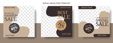 fashion sale social media post template design in neutral color. business vector illustrationのイラスト素材