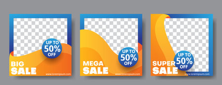 social media post template set in blue and orange colorのイラスト素材