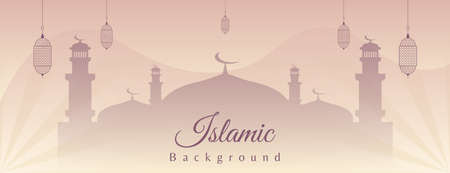 islamic banner background with mosque and lantern. islamic vector illustrationのイラスト素材