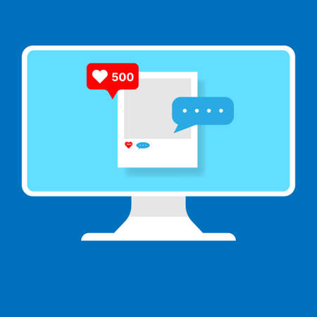 computer vector illustration with photo frame and social media illustrationのイラスト素材