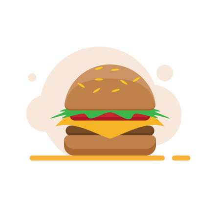 Cartoon Burger With Lettuce, Tomato And Cheese.vector illustrationのイラスト素材