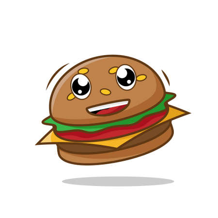 Cartoon Burger With Lettuce, Tomato And Cheese.vector illustrationのイラスト素材
