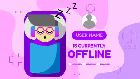 currently offline streaming banner background for streamer with cute cartoon characterのイラスト素材