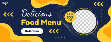 food menu banner background design template with orange and dark blue colorのイラスト素材