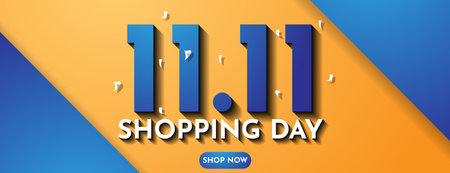 11.11 shopping day banner background design in blue and orange colorのイラスト素材