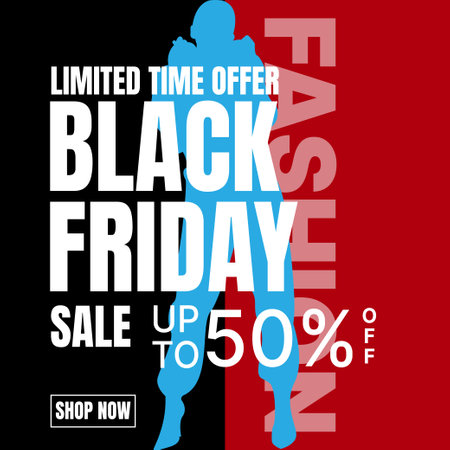flat black friday fashion sale banner design in red and black colorのイラスト素材