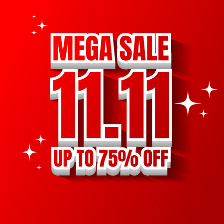 3d 11.11 mega sale square banner design template in red and white colorのイラスト素材