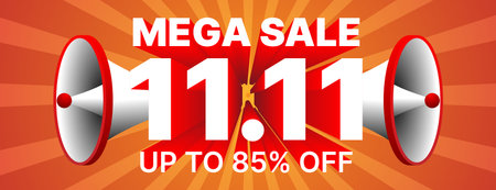 11.11 mega sale banner design with megaphone in red and white colorのイラスト素材