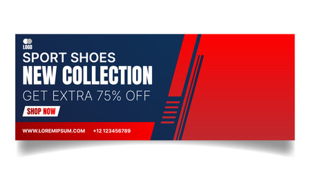 sport shoes banner design for social media banner in red and dark blue colorのイラスト素材