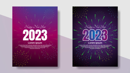 Happy New Year 2023 poster design with firework and gradient background. vector illustrationのイラスト素材