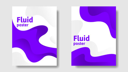 purple fluid cover set. trendy design poster with abstract fluid shapes in purple colorのイラスト素材