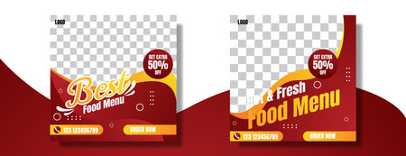 restaurant business marketing social media post or web banner template. set of food menu social media post template designのイラスト素材