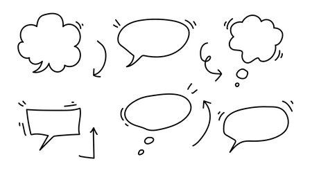 hand drawn speech bubble set with black on white backgroundのイラスト素材