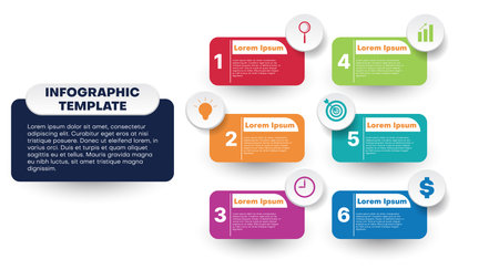 colorful infographic design Business data visualization with six element for presentationのイラスト素材