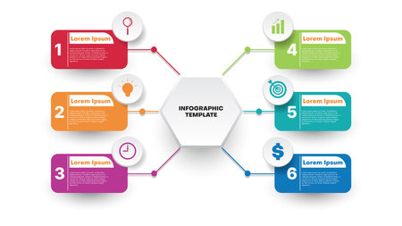 colorful infographic design Business data visualization with six element for presentationのイラスト素材