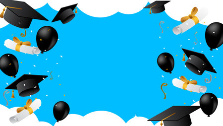 graduation ceremony vector illustration with graduation cap and space for text. class of 2023.のイラスト素材