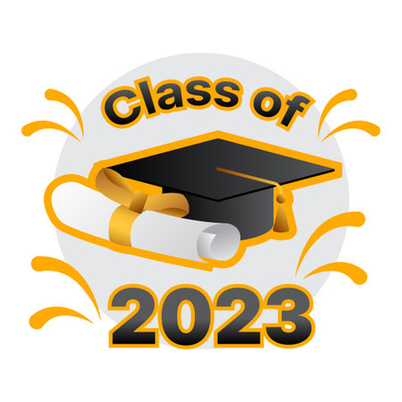 graduation ceremony vector illustration. class of 2023.can be used for shirt, logo, stamp, invitation, card, etc.のイラスト素材