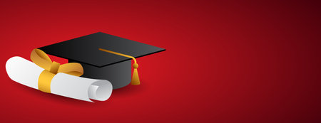 graduation ceremony vector illustration with graduation cap and space for text. class of 2023.のイラスト素材