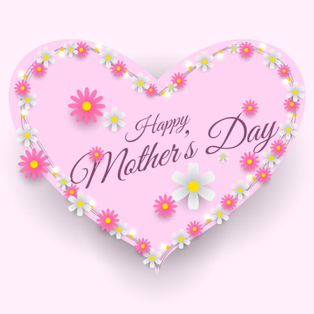 happy mother's day vector design with flowers and heart shape for greeting card, social media post, banner, poster, etc.のイラスト素材