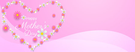 mother's day banner background with heart shaped floral arrangementのイラスト素材