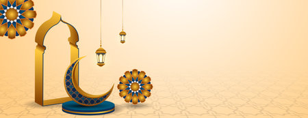 Vector illustration of eid mubarak background with golden lanternsのイラスト素材
