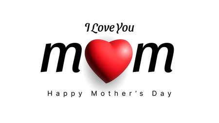 happy mother's day background with 3d realistic heart shape in red colorのイラスト素材