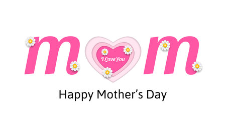 happy mother's day greeting card background with heart shapes paper cut style and flowersのイラスト素材