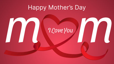 mother's day 3d realistic background illustration with red heart shaped ribbon vectorのイラスト素材