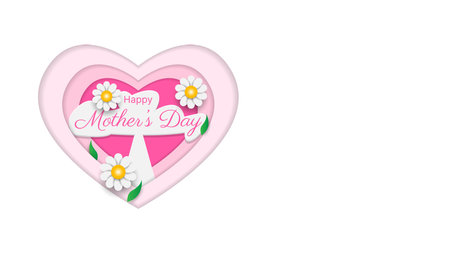 happy mother's day greeting card background with heart shapes paper cut style and flowersのイラスト素材