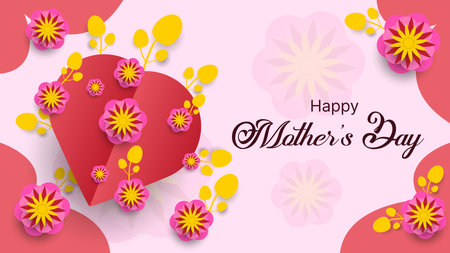 mother's day greeting card with flowers and heart shapes. vector illustrationのイラスト素材