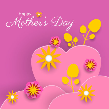 mother's day greeting card with flowers and heart shapes. vector illustrationのイラスト素材