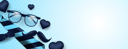 father's day banner vector design with necktie, mustache, glasses and heart shapes. vector illustrationのイラスト素材