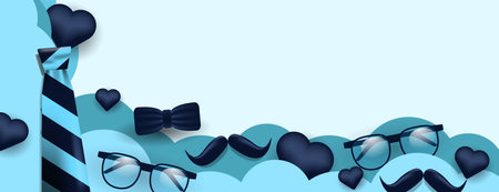 father's day banner vector design with necktie, mustache, glasses and heart shapes. vector illustrationのイラスト素材