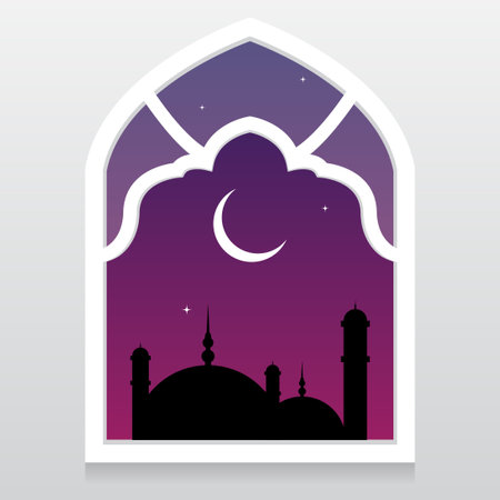 islamic windows vector illustration for ramadan kareem, eid mubarak, al fitr, al adha, muharram, etcのイラスト素材
