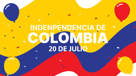 colombia independence day banner background with flag, balloons and confettiのイラスト素材