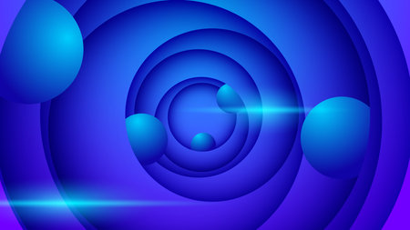 abstract circular paper layer background in blue color with ballのイラスト素材
