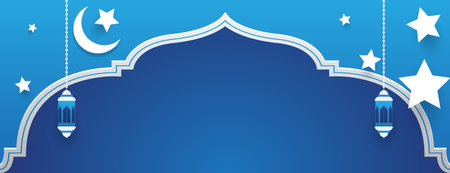 islamic background in white and blue color with space for text . suitable for ramadan kareem banner, eid al-adha banner, eid al-fitr banner, muharram banner, etc.のイラスト素材