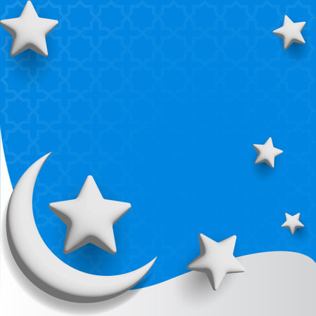 islamic background with in white and blue color with stars, crescent and cloudのイラスト素材