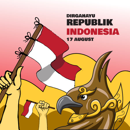 indonesia independence day banner background in hand drawing style with regional ornamentsのイラスト素材